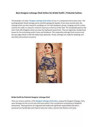 Best Designer Lehenga Choli Online for Bridal Outfit | Pinkvink Fashion