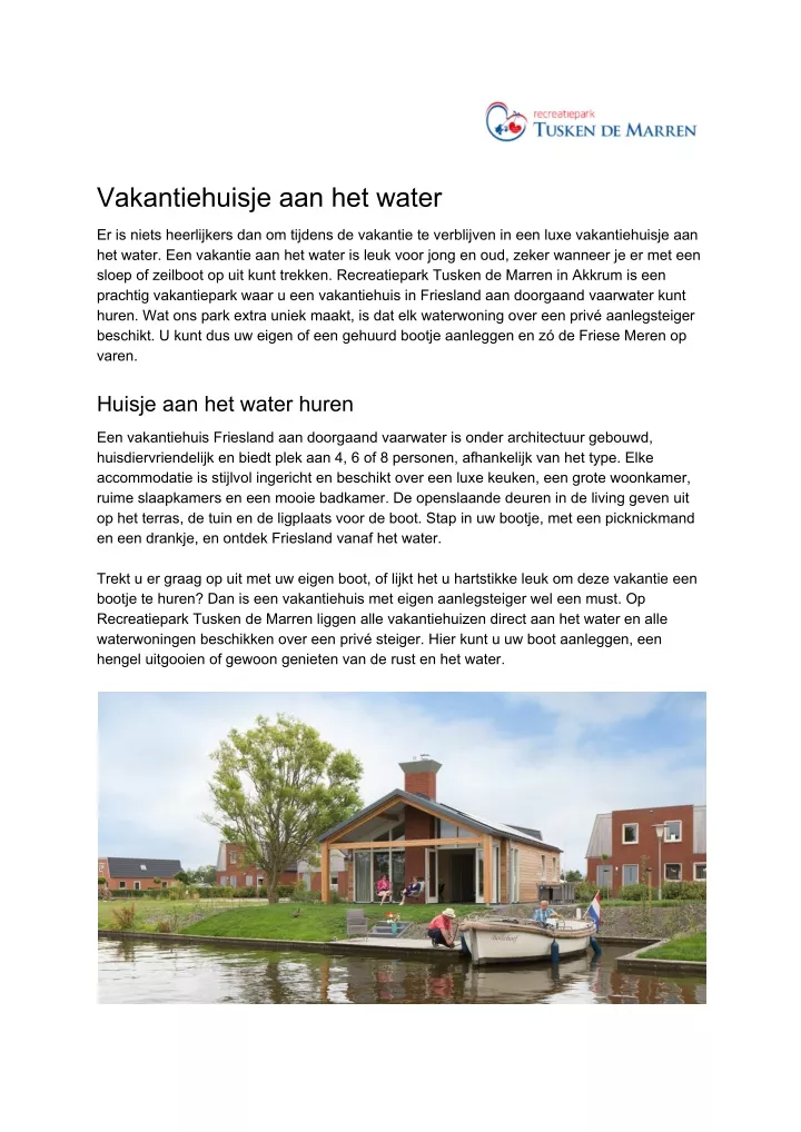 vakantiehuisje aan het water