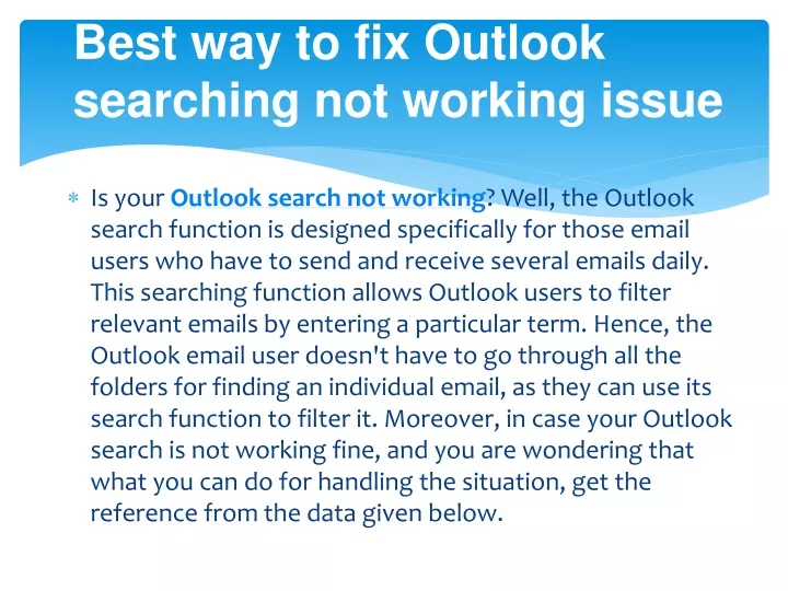 best way to fix outlook searching not working issue