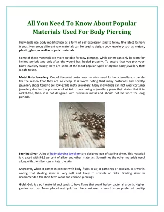 All You Need To Know About Popular Materials Used For Body Piercing