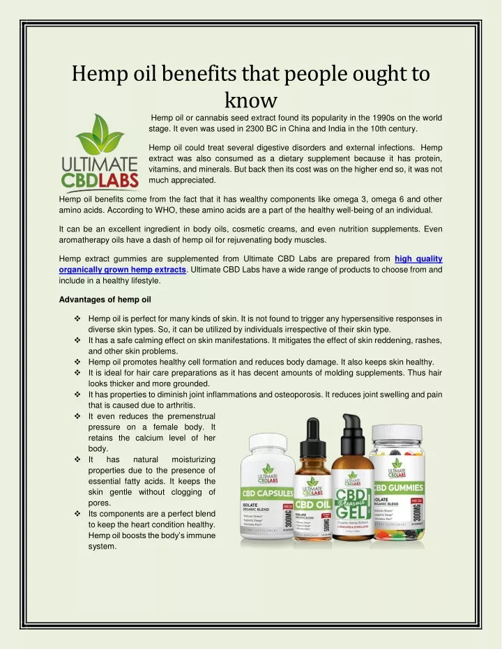 hemp oil benefits that people ought to know hemp