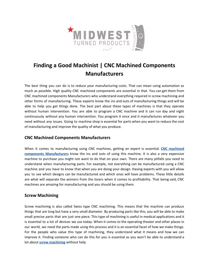finding a good machinist cnc machined components
