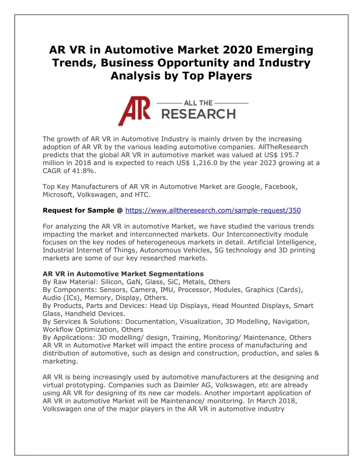 ar vr in automotive market 2020 emerging trends