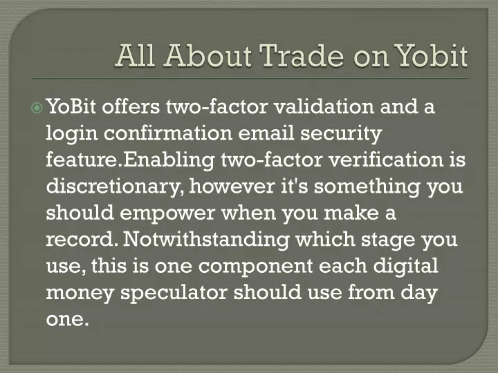 all about trade on yobit