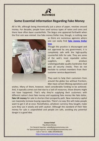 Some Essential Information Regarding Fake Money