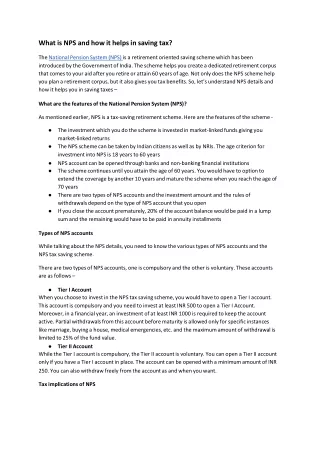 what is nps and how it helps in saving