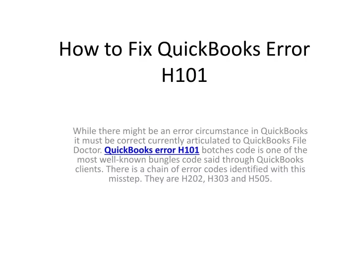 how to fix quickbooks error h101