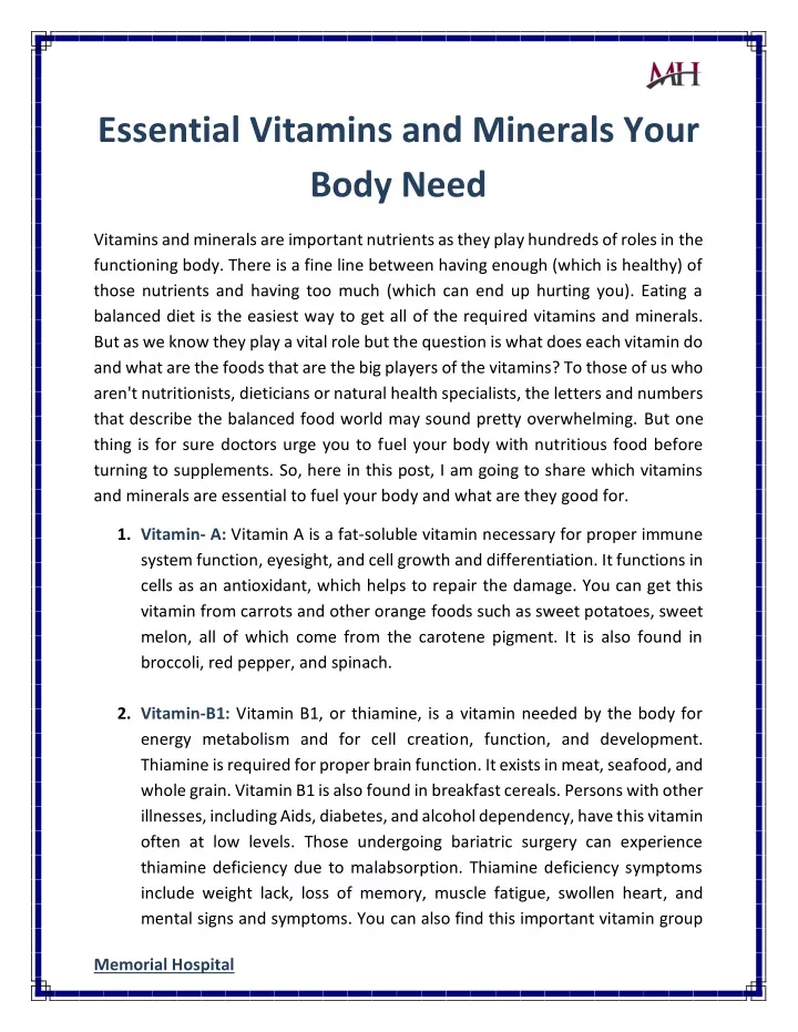 essential vitamins and minerals your body need