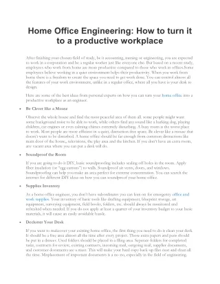 Home Office Engineering: How to turn it to a Productive Workplace