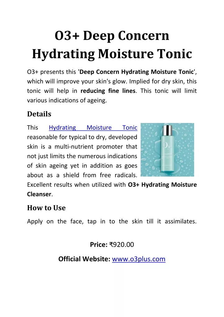 o3 deep concern hydrating moisture tonic