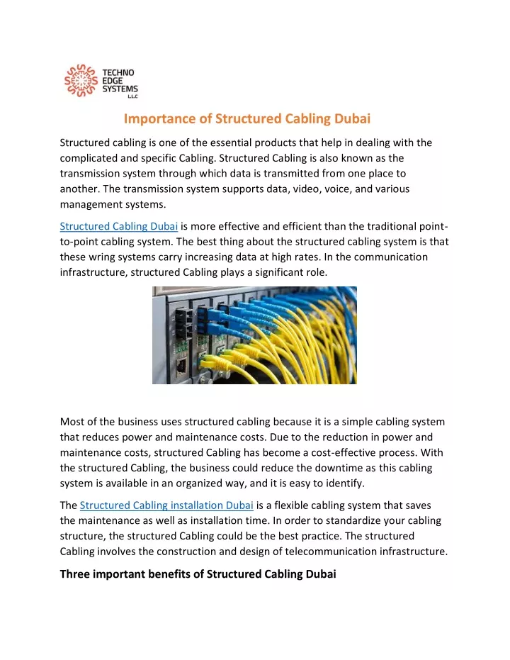 importance of structured cabling dubai