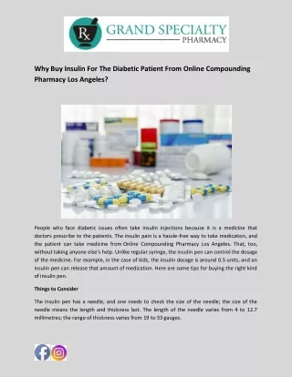 Why Buy Insulin For The Diabetic Patient From Online Compounding Pharmacy Los Angeles?