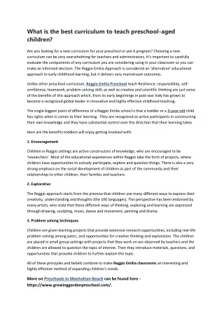 what is the best curriculum to teach preschool