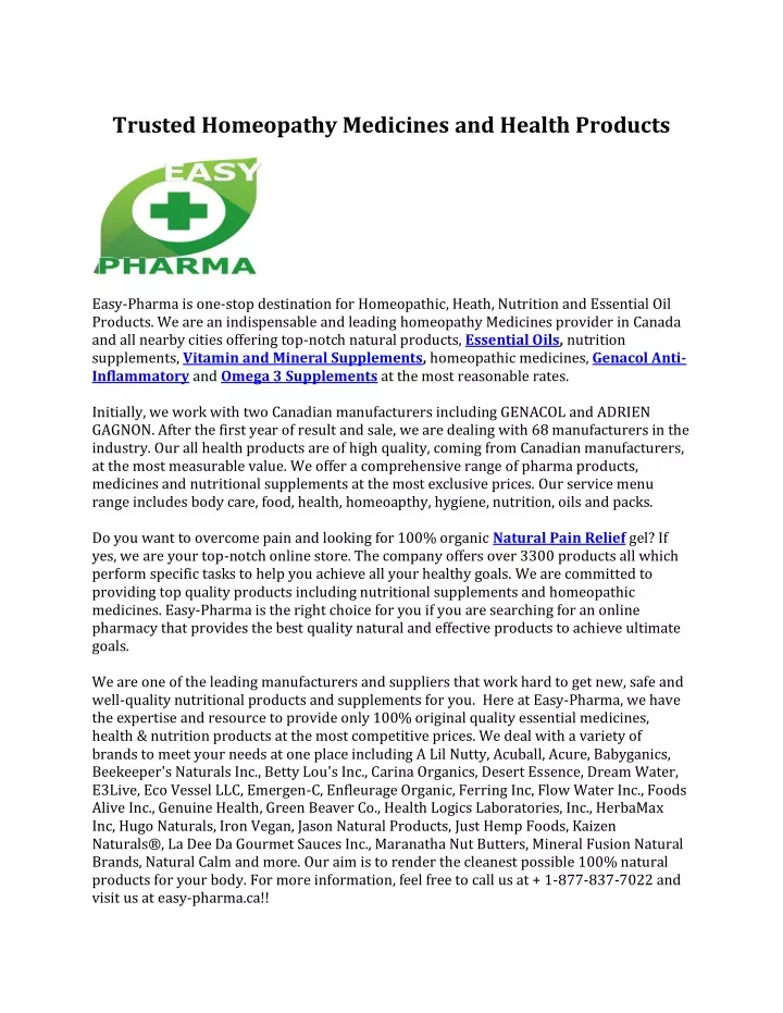 trusted homeopathy medicines and health products