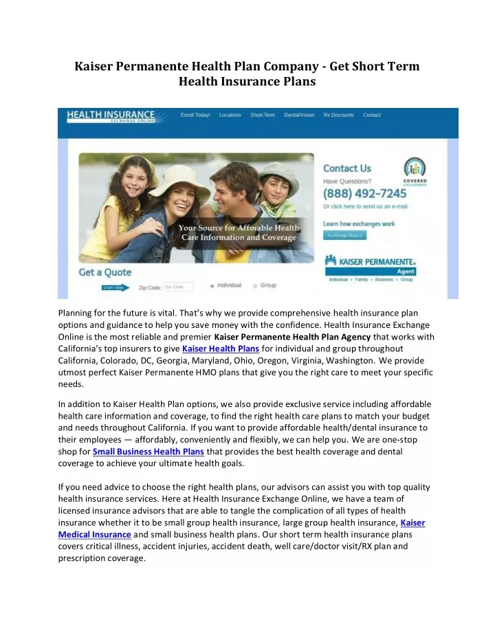 kaiser permanente health plan company get short