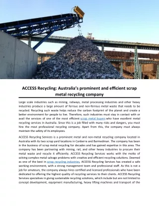 ACCESS Recycling: Australia’s prominent and efficient scrap metal recycling company