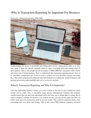why is transaction reporting so important