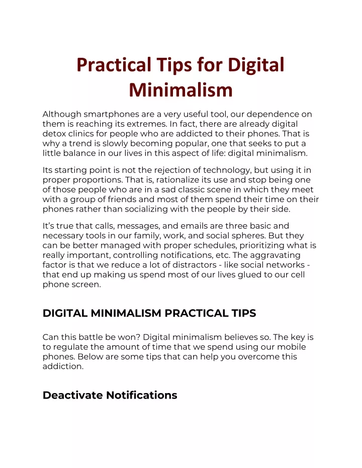 practical tips for digital minimalism
