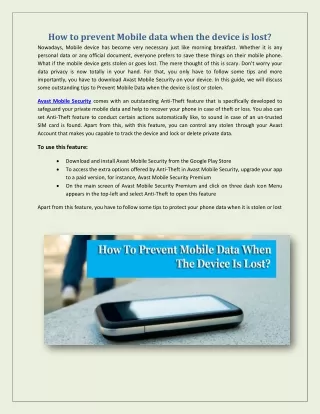 How to prevent Mobile data when the device is lost?