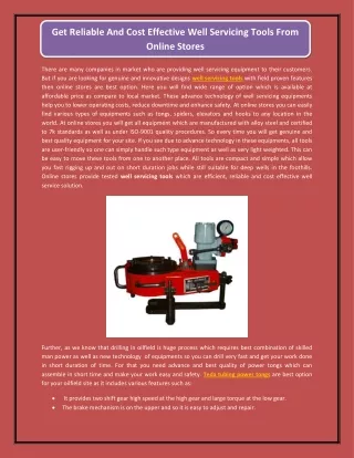 get reliable and cost effective well servicing