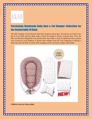 Purchasing Handmade Baby Nest & Cot Bumper Collection for the Comfortable Of Baby
