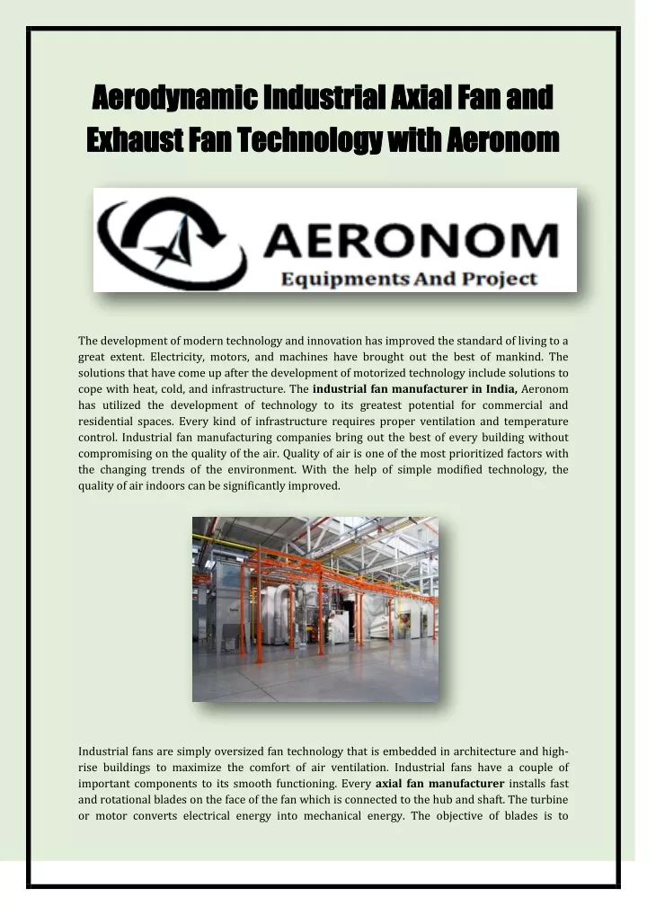 aerodynamic industrial axial fan and aerodynamic