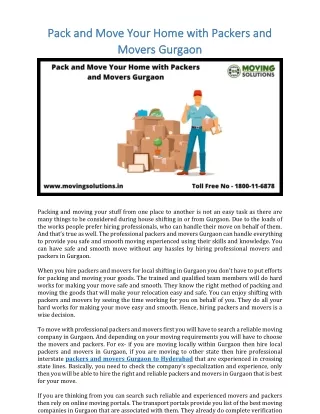 Pack and Move Your Home with Packers and Movers Gurgaon