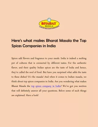 Here’s what makes Bharat Masala the Top Spices Companies in India