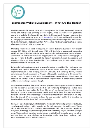 ecommerce website development what are the trends
