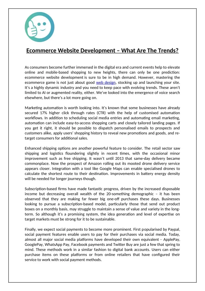ecommerce website development what are the trends
