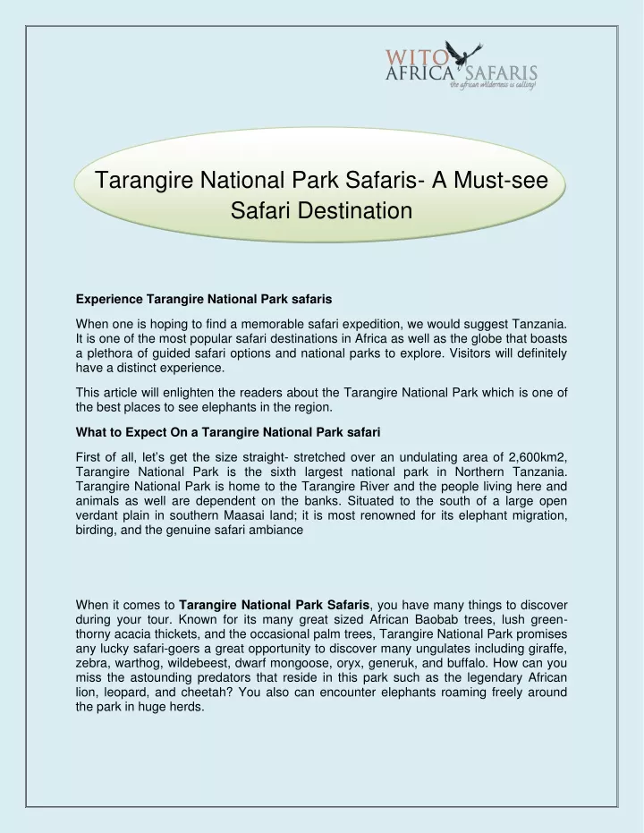 tarangire national park safaris a must see safari