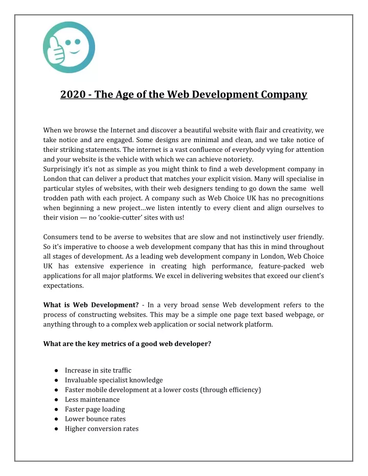 2020 the age of the web development company
