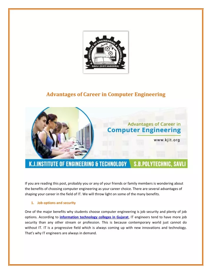 advantages of career in computer engineering