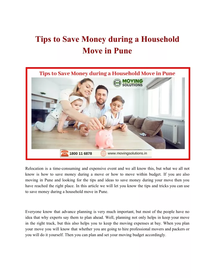 tips to save money during a household move in pune
