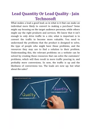 lead quantity or lead quality jain technosoft