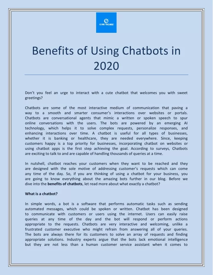 benefits of using chatbots in 2020