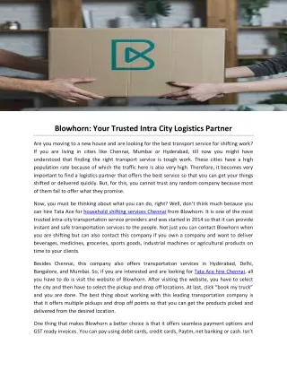 Blowhorn: Your Trusted Intra City Logistics Partner