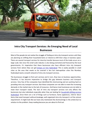 Intra City Transport Services: An Emerging Need of Local Businesses