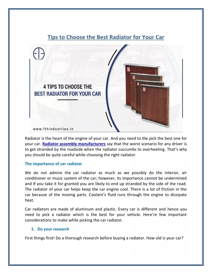 tips to choose the best radiator for your car