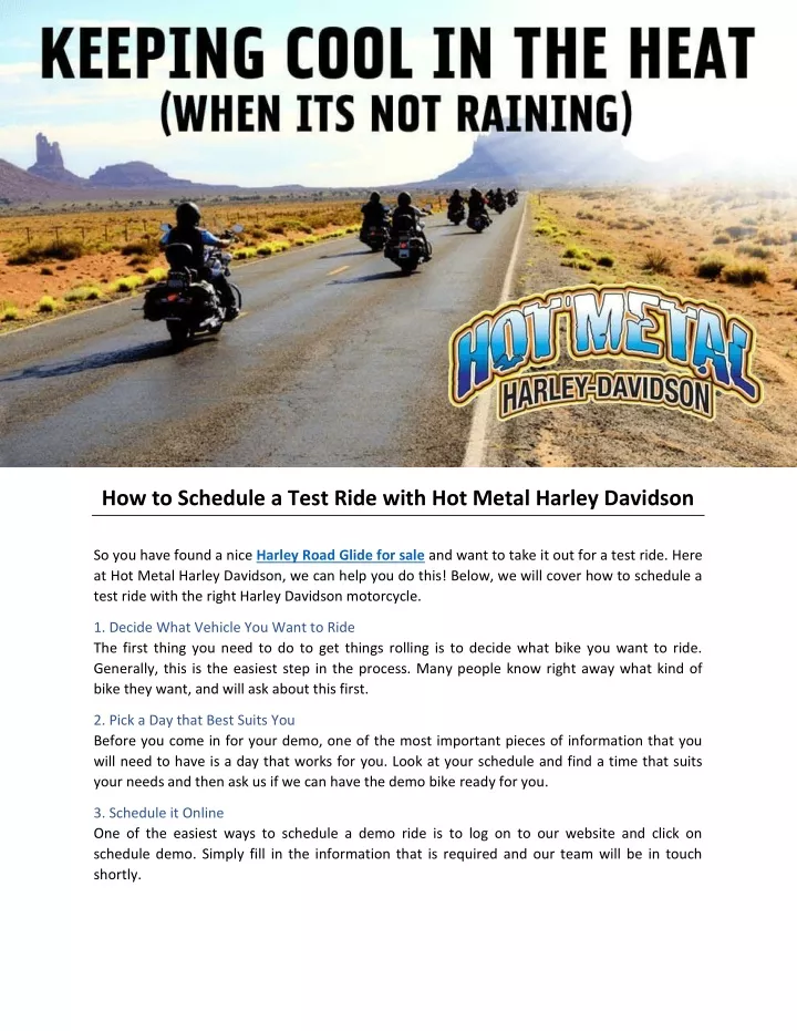 how to schedule a test ride with hot metal harley