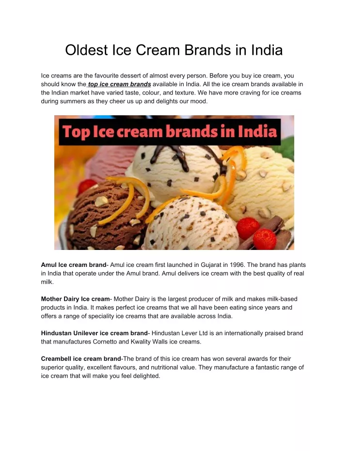 oldest ice cream brands in india