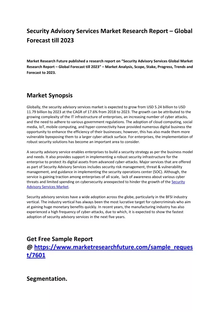 security advisory services market research report