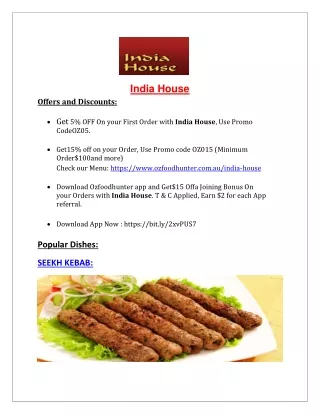 5% Off - India House Restaurant Menu in Hallett Cove SA