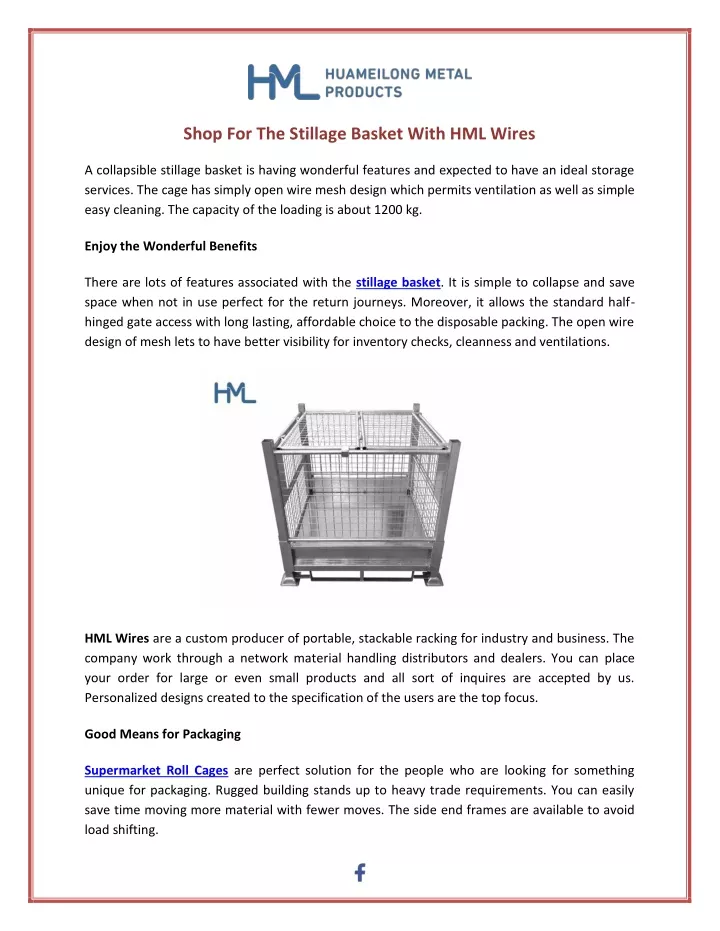 shop for the stillage basket with hml wires