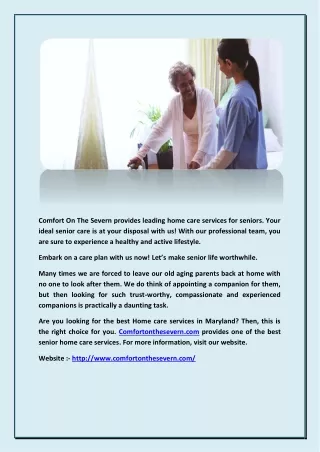 Home care provider in Columbia Maryland ( Comfortonthesevern.com )