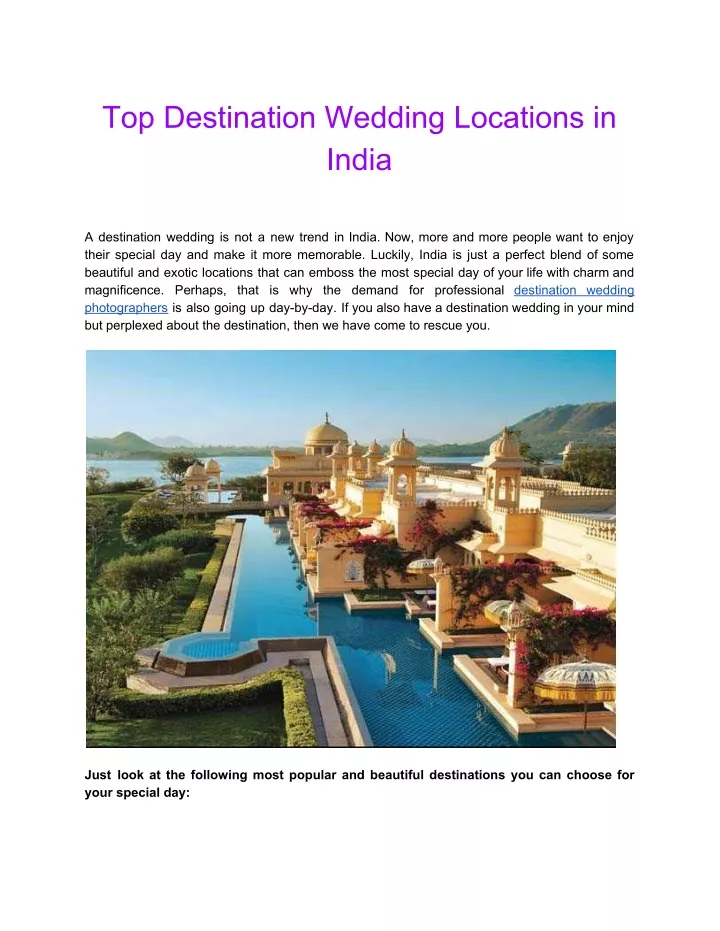 top destination wedding locations in india
