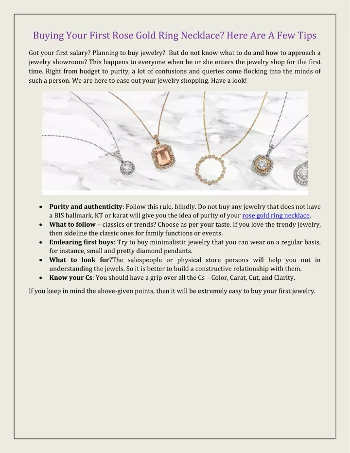 buying your first rose gold ring necklace here