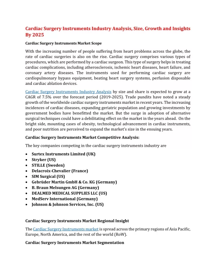 cardiac surgery instruments industry analysis