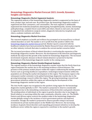 hematology diagnostics market forecast 2023