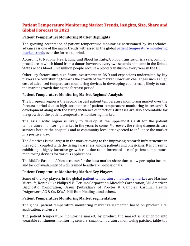 patient temperature monitoring market trends